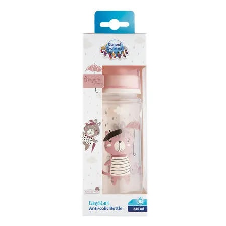 CANPOL 35/232 Butelka Szeroka Antykolkowa 240ml Bonjour - Różowa