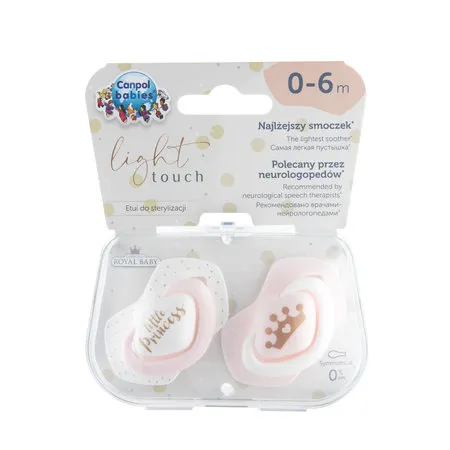 CANPOL 22/650 Smoczek Uspokajający Silikonowy Symetryczny 0-6 m Royal Baby - Różowy