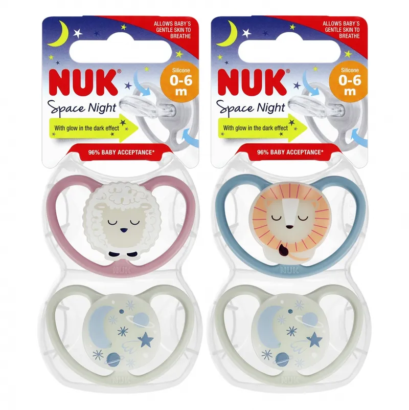 NUK 730578 Smoczek 0-6M Silikonowy SPACE NIGHT 2 szt