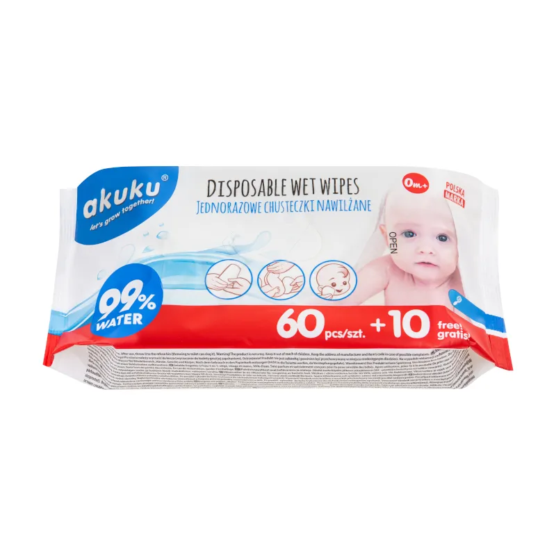 AKUKU A0031 Jednorazowe Chusteczki Nawilżane Wodą 70 szt