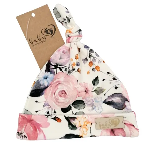 BinW 01088 Czapka Niemowlęca Smerfetka Pastel Roses 3-6M