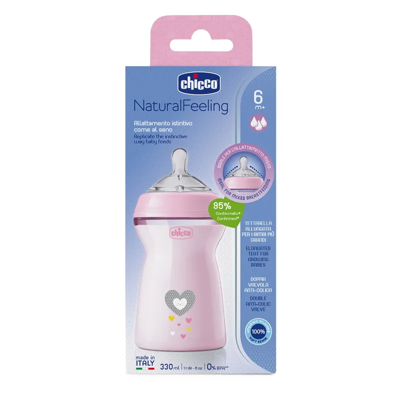 CHICCO 00081335100000 Butelka NF Plastikowa 6M+ 330 ml Girl