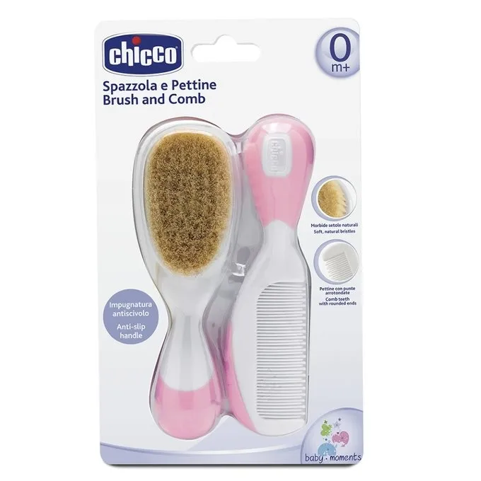 CHICCO 00006569100000 Szczotka+grzebień Naturalne Włosie Róż
