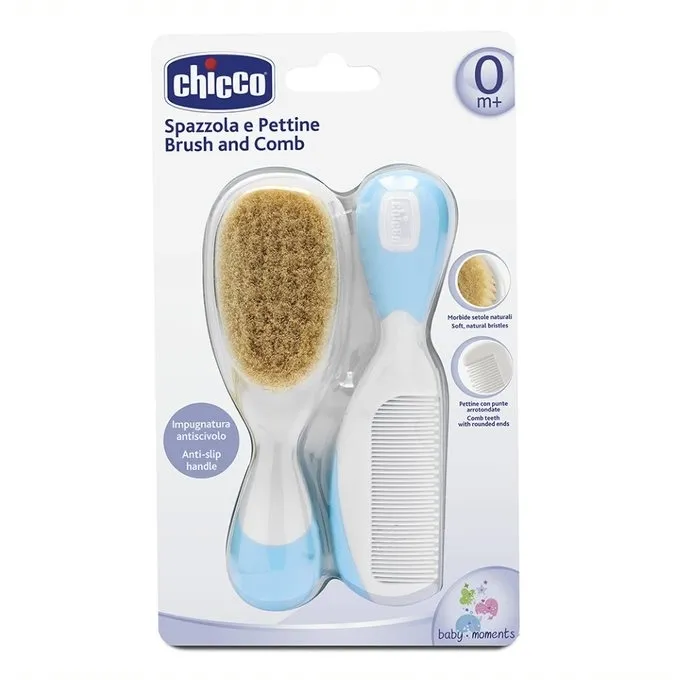 CHICCO 00006569200000 Szczotka+grzebień Naturalne Włosie - Niebieska