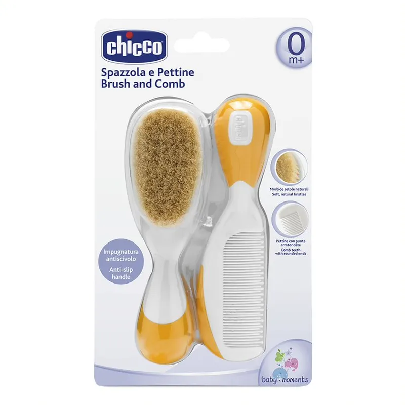 CHICCO 00006569000000 Szczotka+grzebień Naturalne Włosie - Pomarańczowa