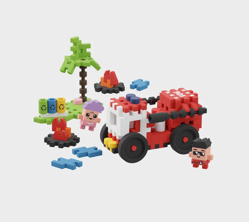 MARIOINEX 903193 Klocki Waffle Mini - Wóz Strażacki 80 el
