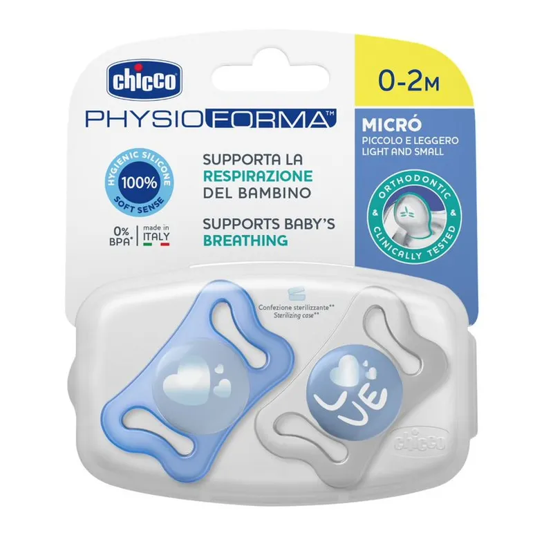 CHICCO 00075126210000 Smoczek MICRO Sil 0-2M 2 szt - Niebieski