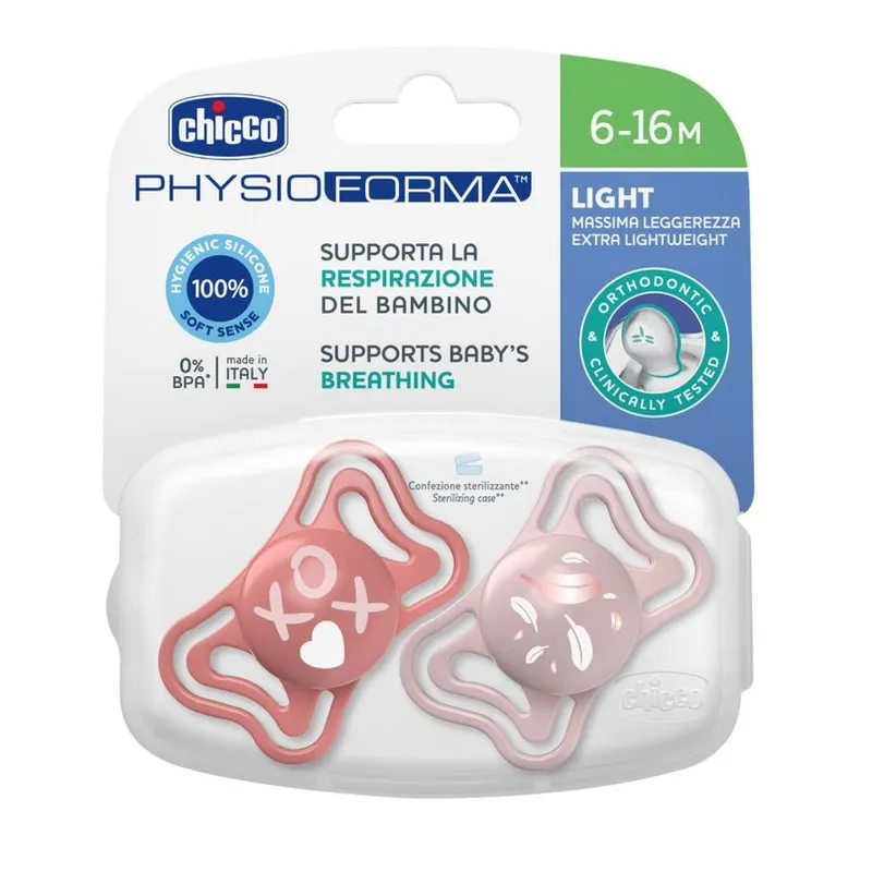 CHICCO 00071038110000 Smoczek PHYSIO LIGHT 6-16M Sil 2 szt Róż