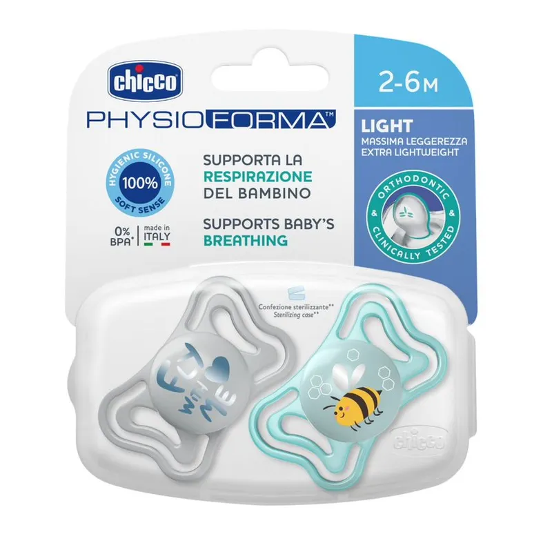 CHICCO 00071037210000 Smoczek PHYSIO LIGHT 2-6M Sil 2 szt - Niebieski