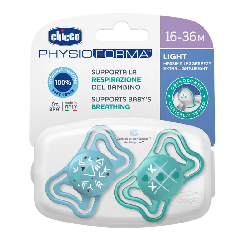 CHICCO 00071039210000 Smoczek PHYSIO LIGHT 16-36M Sil 2 szt - Niebieski