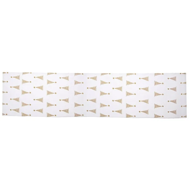 Bieżnik Na Stół Bawełniany Świąteczny 130 x 32 cm Choinka MEBLIVA - Biały