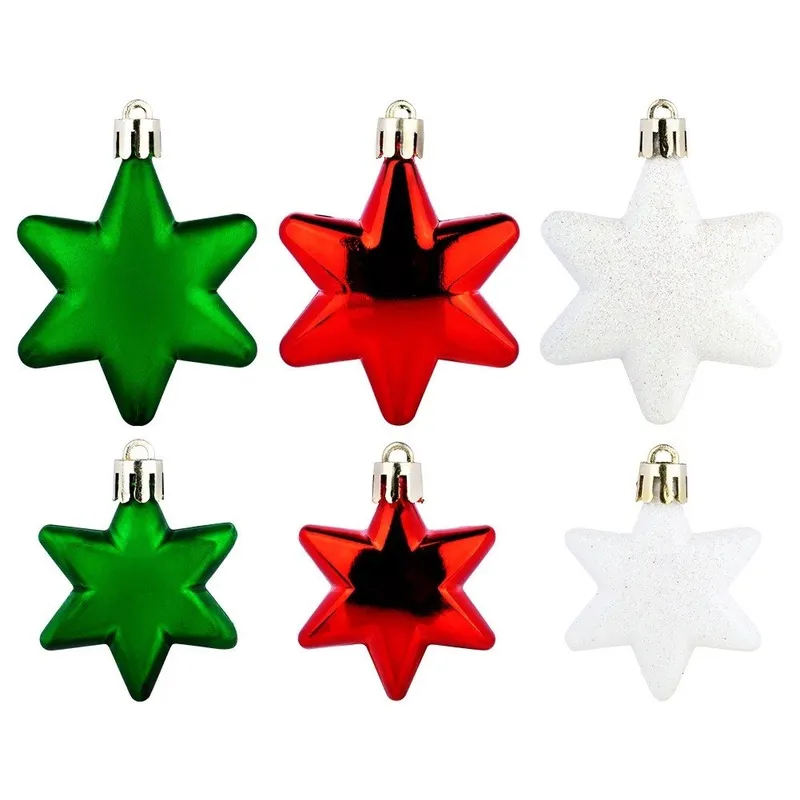 Bombki Choinkowe Gwiazdki Czerwone Zielone Białe 5/6 cm 16 szt. MEBLIVA