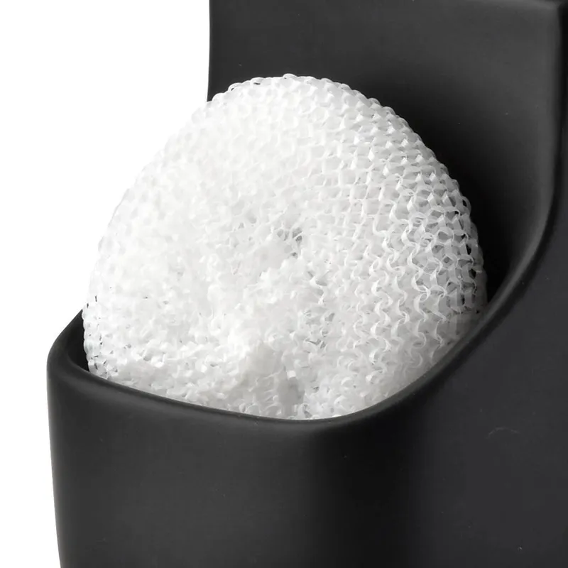 Dozownik Do Naczyń Ceramiczny 400 ml Z Gąbką I Kieszenią, MEBLIVA - Czarny