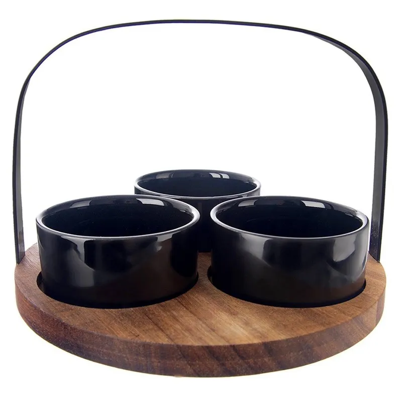 Miseczki Na Przekąski BLACK 130 ml Ceramiczne 3 szt Na Tacy MEBLIVA