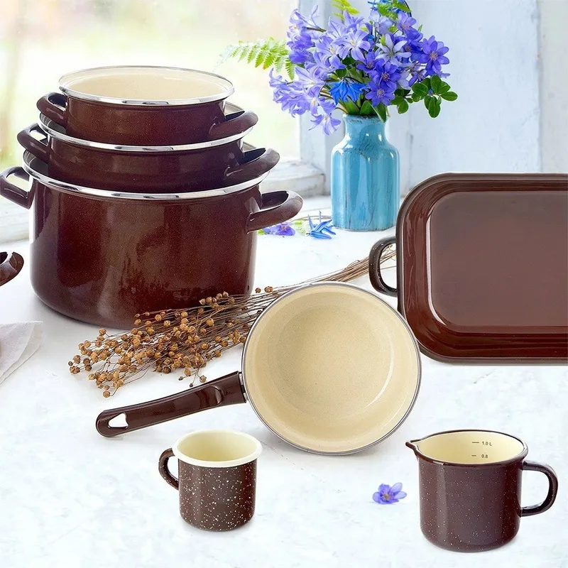 Rondel Emaliowany BROWN Retro 16 cm 1 l Indukcja Piekarnik MEBLIVA