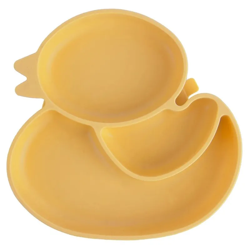 Talerz Dla Dziecka Silikonowy Dzielony Kaczka 19,5x19 cm MEBLIVA - Żółta