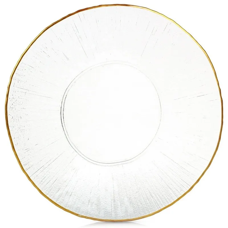 Patera Talerz Obiadowy Płytki Szkło 30 cm Kryształ MEBLIVA - Złoty
