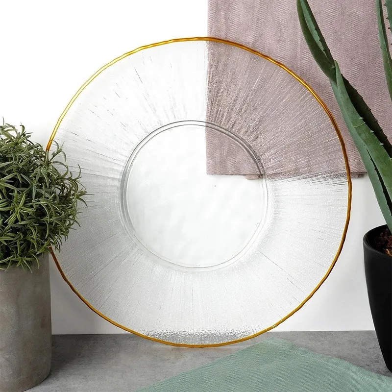Patera Talerz Obiadowy Płytki Szkło 30 cm Kryształ MEBLIVA - Złoty