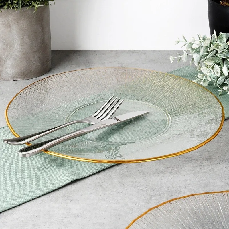 Patera Talerz Obiadowy Płytki Szkło 30 cm Kryształ MEBLIVA - Złoty
