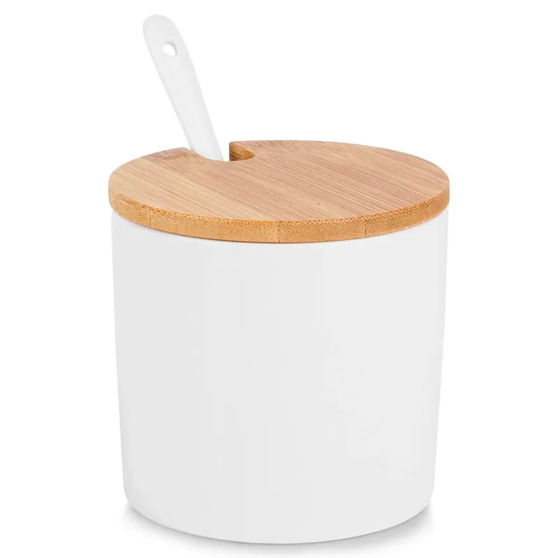 Cukierniczka Ceramiczna 250 ml Z Pokrywką I Łyżeczką MEBLIVA - Biała