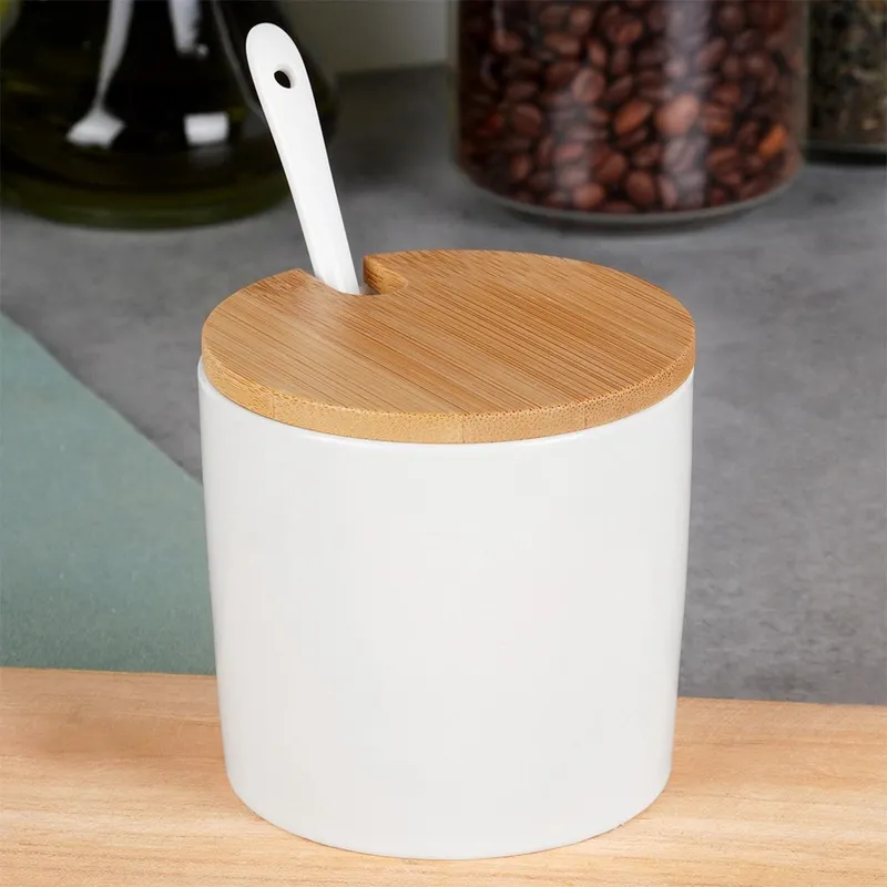 Cukierniczka Ceramiczna 250 ml Z Pokrywką I Łyżeczką MEBLIVA - Biała