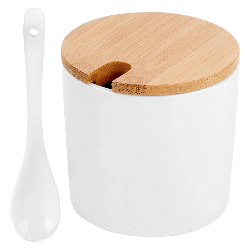 Cukierniczka Ceramiczna 250 ml Z Pokrywką I Łyżeczką MEBLIVA - Biała