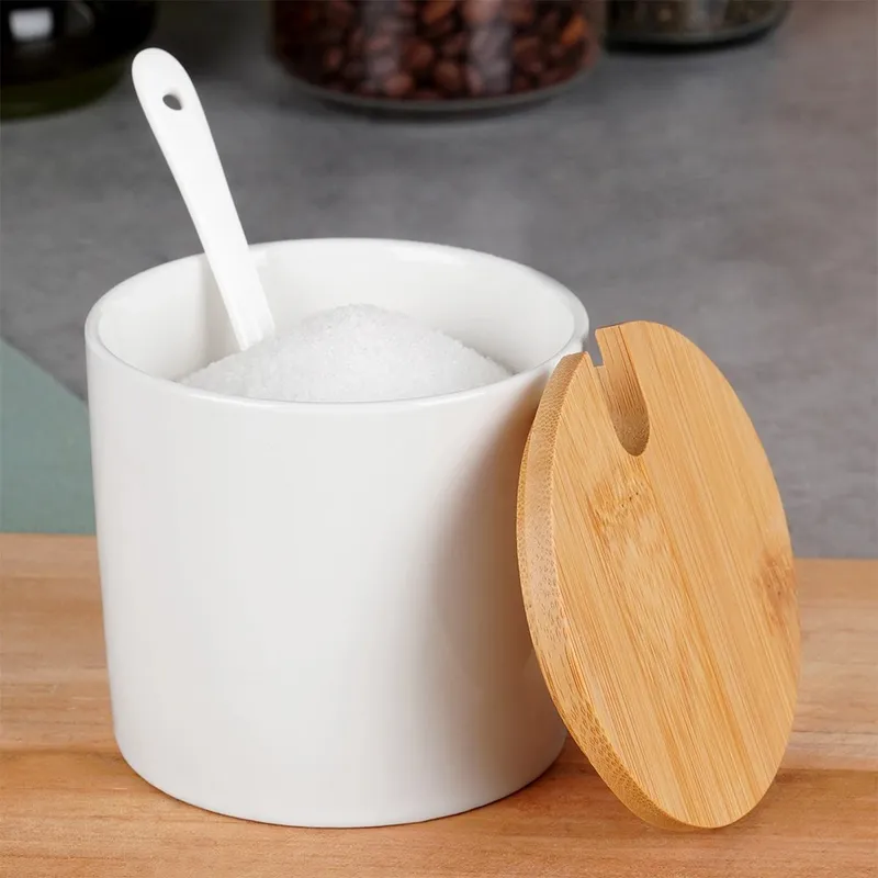 Cukierniczka Ceramiczna 250 ml Z Pokrywką I Łyżeczką MEBLIVA - Biała