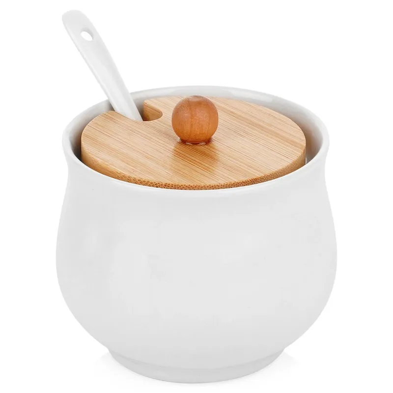 Cukierniczka Ceramiczna 250 ml 9 x 9 cm Z Pokrywką MEBLIVA - Biała