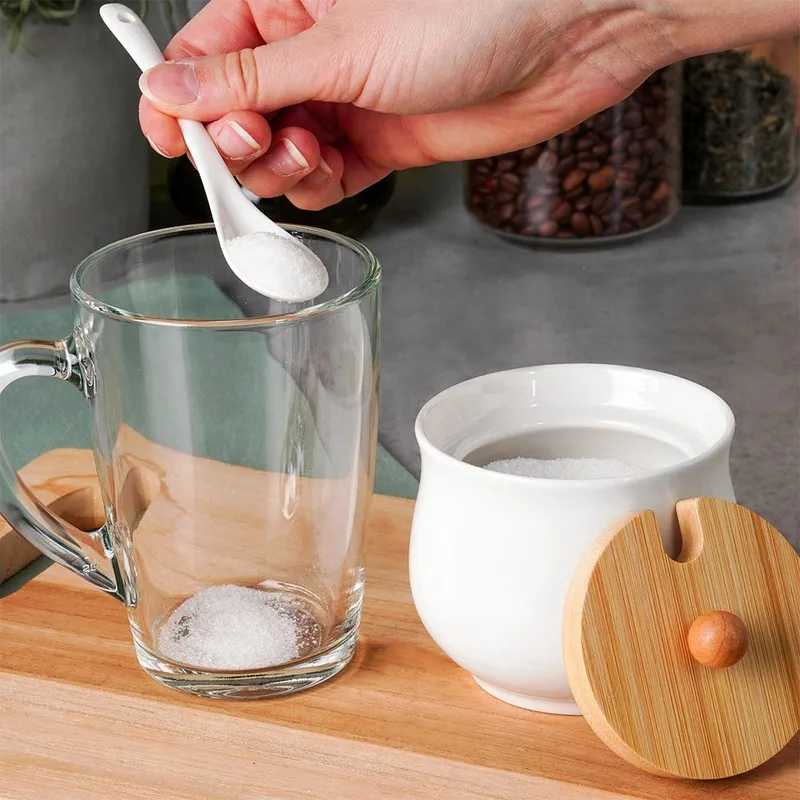 Cukierniczka Ceramiczna 250 ml 9 x 9 cm Z Pokrywką MEBLIVA - Biała