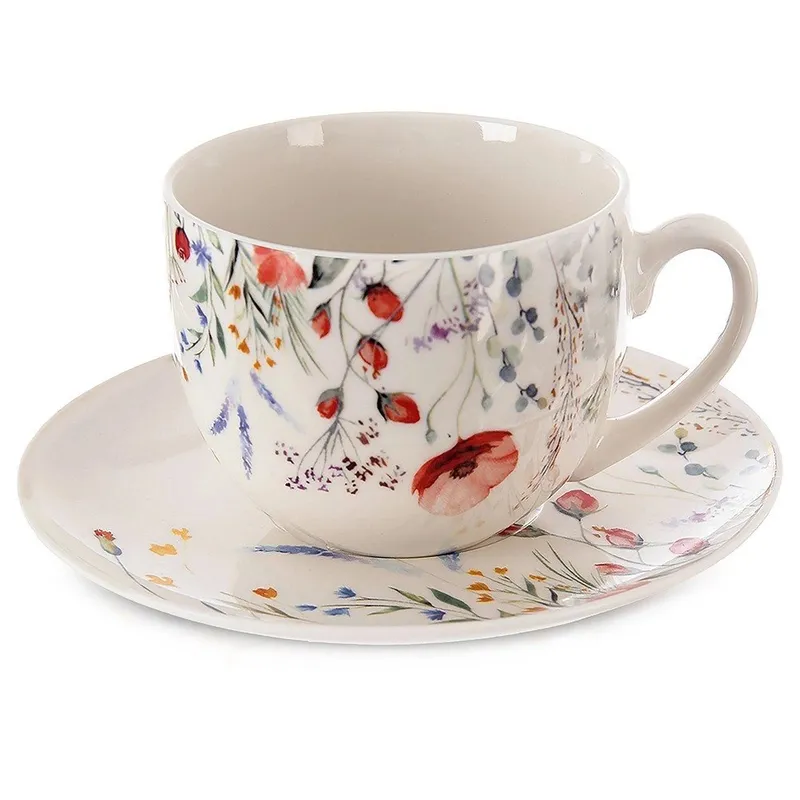 Filiżanka Ze Spodkiem Do Kawy MAKI 260 ml Porcelana Do Zmywarki MEBLIVA