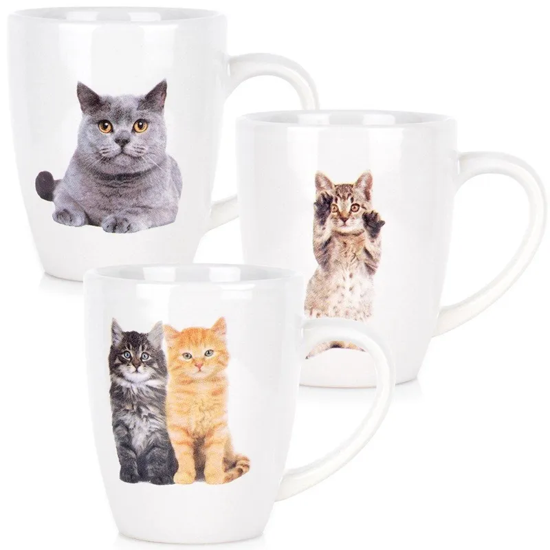 Kubki Ceramiczne Koty 220 ml 3 szt. Do Zmywarki I Mikrofali MEBLIVA