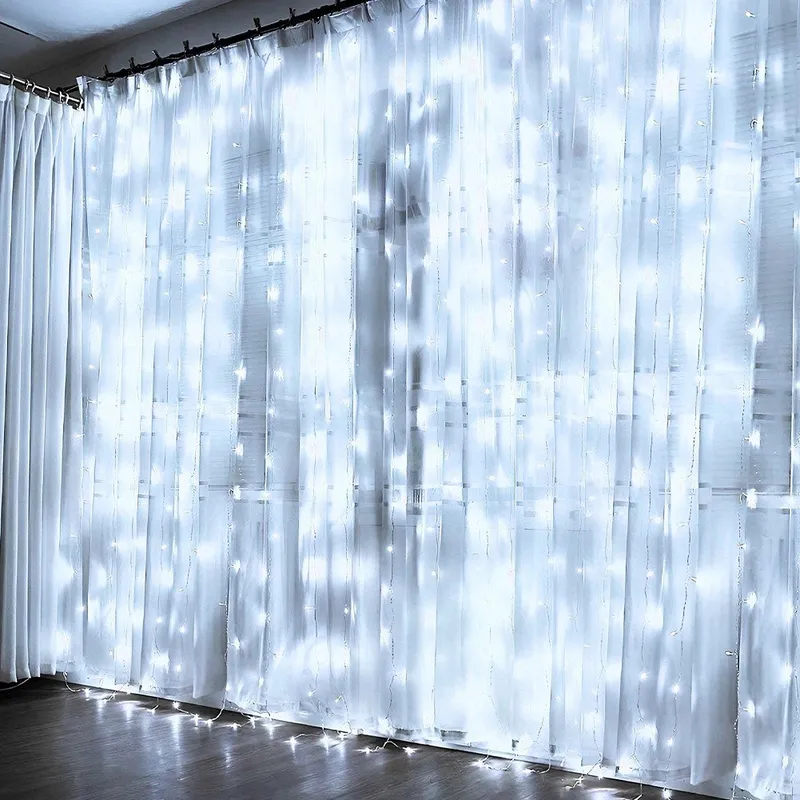 Kurtyna Świetlna 300 LED 3 m Z Pilotem Zimna Barwa USB MEBLIVA