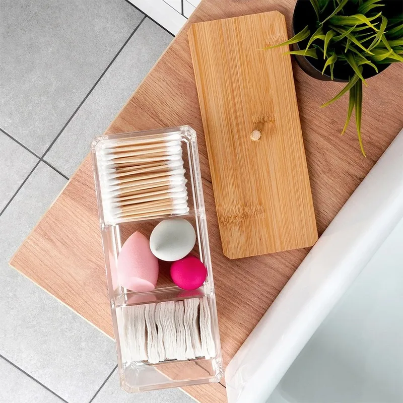 Organizer Na Kosmetyki Z Pokrywką 23,5 x 10 x 8,5 cm Bambusowy MEBLIVA