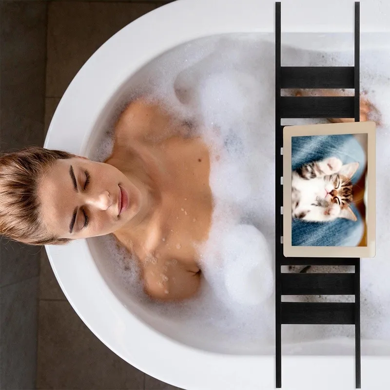 Półka Łazienkowa Na Wannę Bambusowa BATHROOM SOLUTIONS 68 MEBLIVA - Czarna
