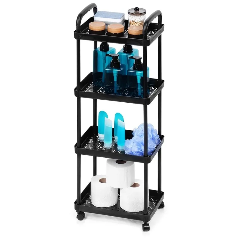 Regał Na Kółkach 4 Poziomy Mobilny 30 x 21 x 86 cm MEBLIVA - Czarny