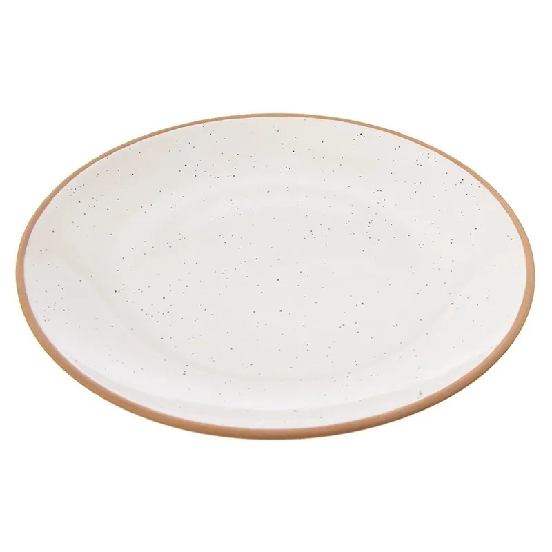 Talerz Deserowy Ceramiczny 20 cm Kamionkowy Brzeg Zmywarka MEBLIVA - Beżowy
