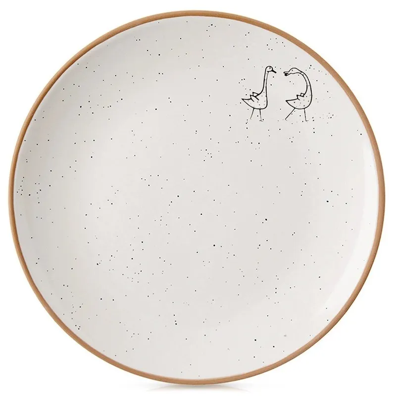 Talerz Deserowy Ceramiczny 20 cm Gąski Efektowny Dekor MEBLIVA - Beżowy