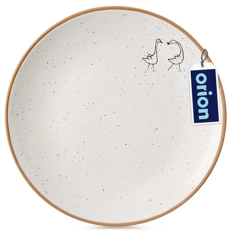Talerz Deserowy Ceramiczny 20 cm Gąski Efektowny Dekor MEBLIVA - Beżowy