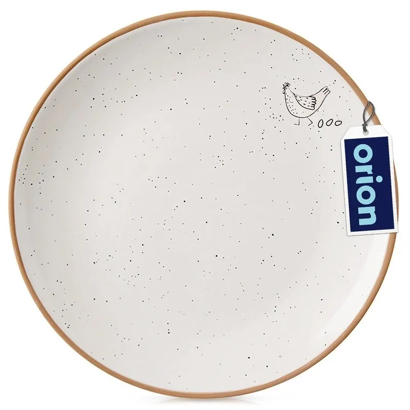 Talerz Deserowy Ceramiczny 20 cm Kurka Efektowny Dekor MEBLIVA - Beżowy