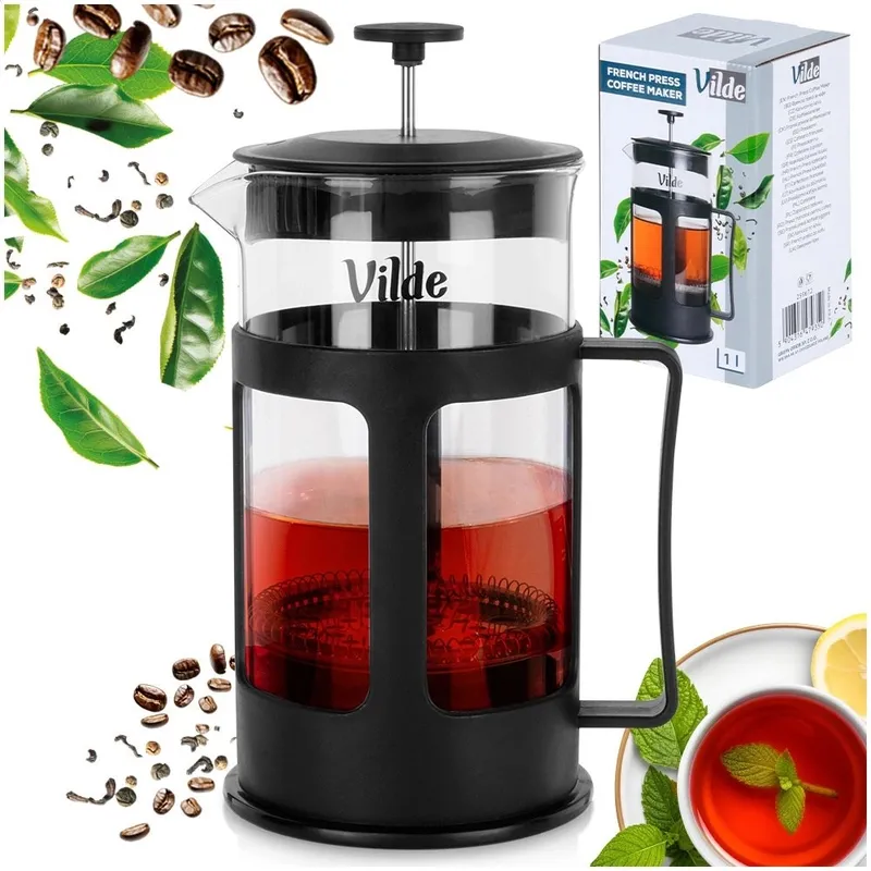 Zaparzacz Tłokowy 1 l French Press Szkło Borokrzemowe Tłok MEBLIVA