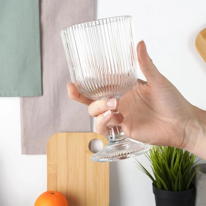 Kieliszki Do Wina Szklane Ryflowane 6 szt. 340 ml Zmywarka MEBLIVA