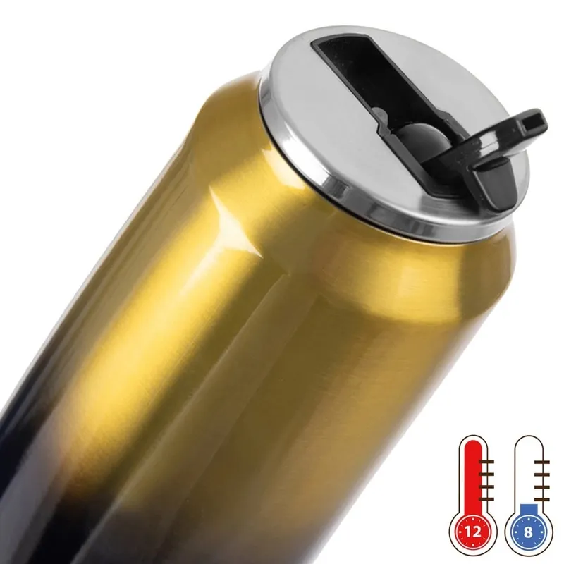 Kubek Termiczny Puszka 700 ml Czarno Złoty Stal Nierdzewna Szczelny MEBLIVA