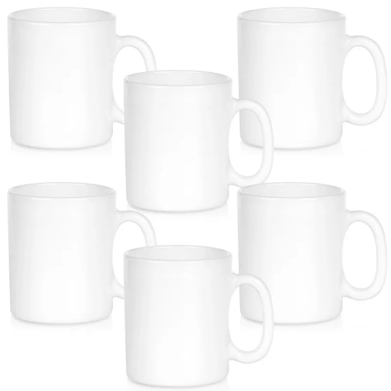 Kubki Szklane 300 ml 6 szt. Szkło Opalowe Do Zmywarki MEBLIVA - Białe