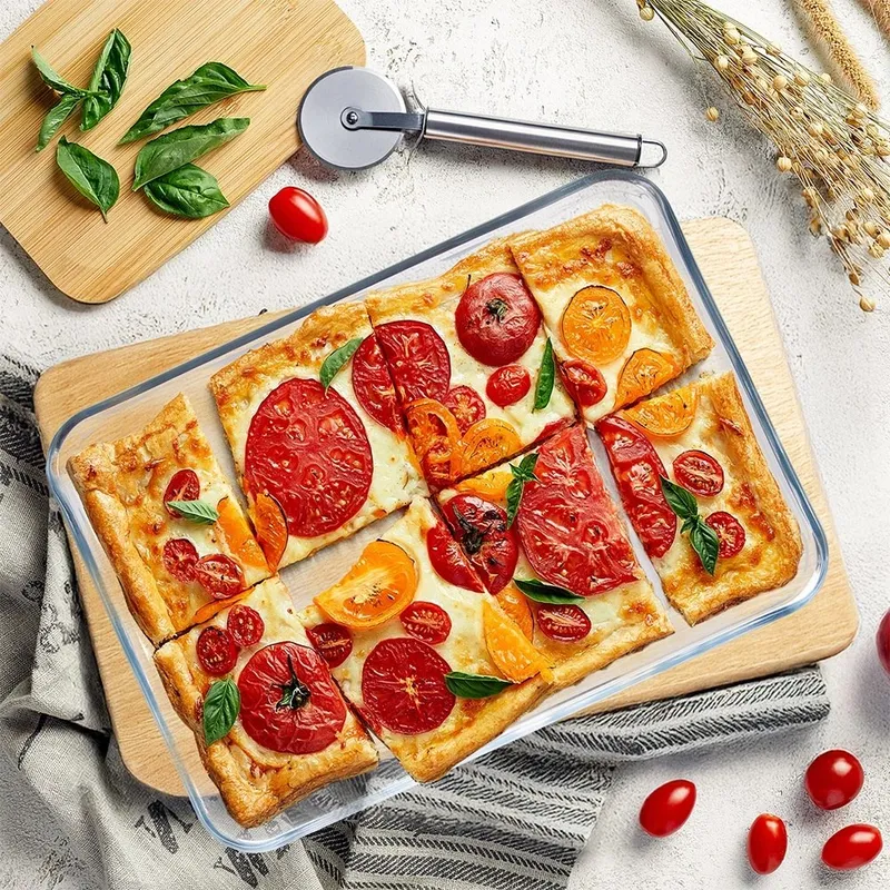 Taca Żaroodporna Szklana 33,5 x 24,5 cm Borokrzemowe Do Zmywarki MEBLIVA