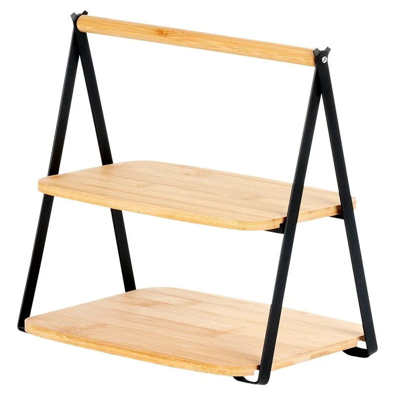 Patera Bambusowa 2-PIĘTROWA 28 x 20 x 27,5 cm Do Serów Przekąsek MEBLIVA
