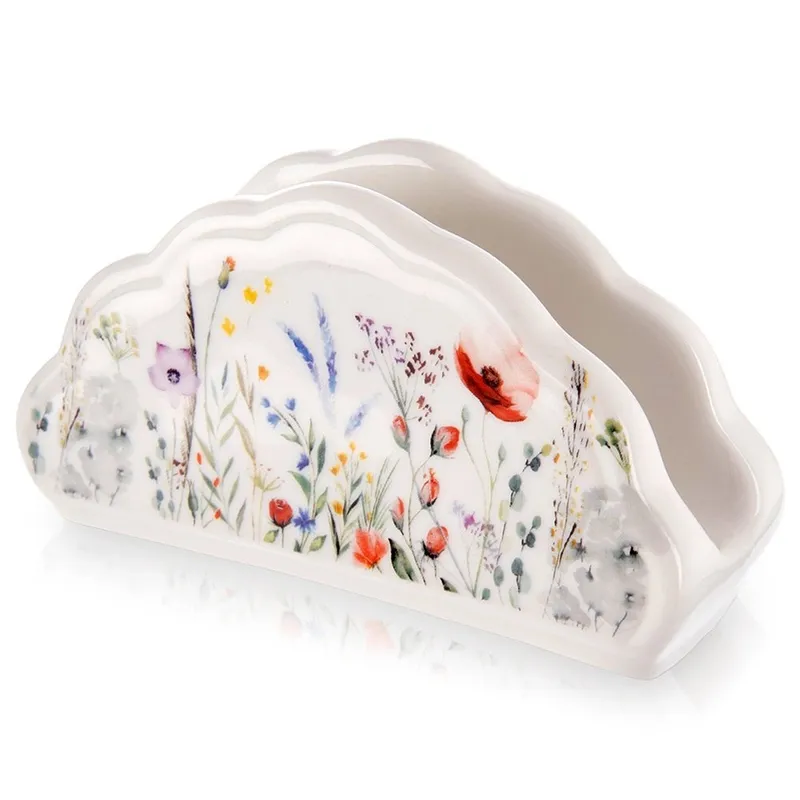 Serwetnik Porcelanowy Wzór MAKI Kwiaty 13 x 4,5 x 7 cm MEBLIVA