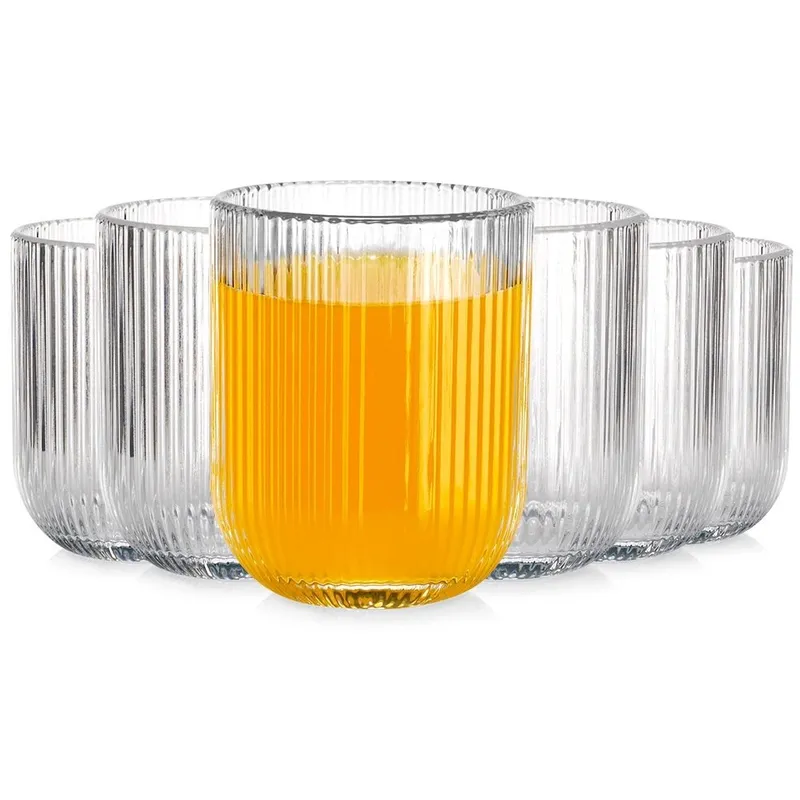 Szklanki Zestaw 6 szt. 250 ml Ryflowane Szkło Do Zmywarki 7,5 MEBLIVA