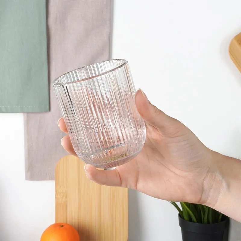 Szklanki Zestaw 6 szt. 250 ml Ryflowane Szkło Do Zmywarki 7,5 MEBLIVA