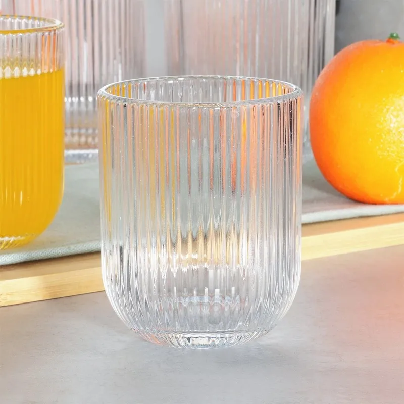 Szklanki Zestaw 6 szt. 250 ml Ryflowane Szkło Do Zmywarki 7,5 MEBLIVA