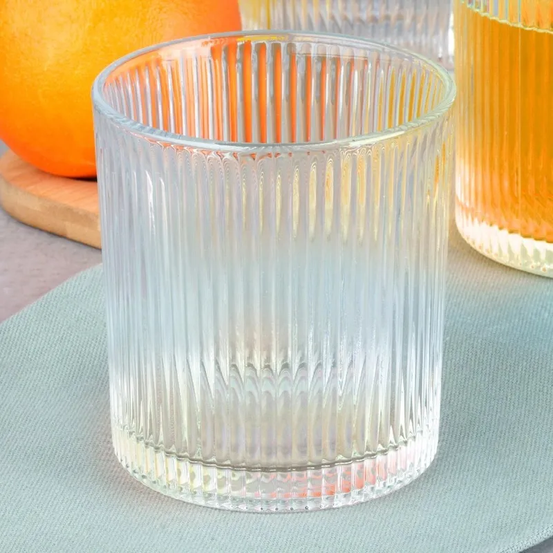 Szklanki Zestaw 6 szt. 310 ml Ryflowane Szkło Do Zmywarki 8,5 MEBLIVA